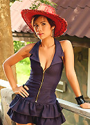 Lucy Cumme Strips Figure Hugging Outfit
